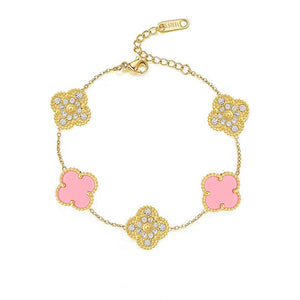 LUCKY CLOVER ARMBÅND | ROSA/GULL ZIRKONIA